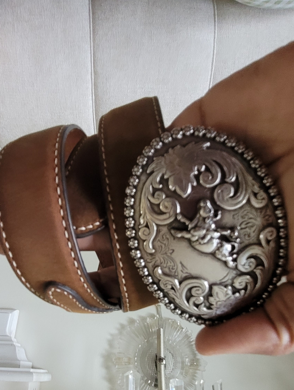 Nocona Tan Leather Western Belt with Embossed Branding - Picture 2 of 8